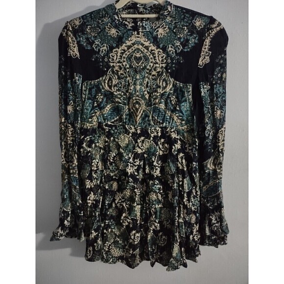 Free People XS Lady Luck Tie Back Tunic Blouse Bell Sleeves Dress Open Back - Picture 1 of 8